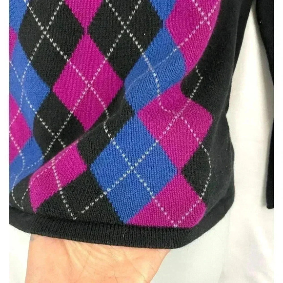 VTG Tommy Hilfiger Knitted Argyle Crewneck Sweater MEDIUM Side Button 90's Y2K - Picture 11 of 13